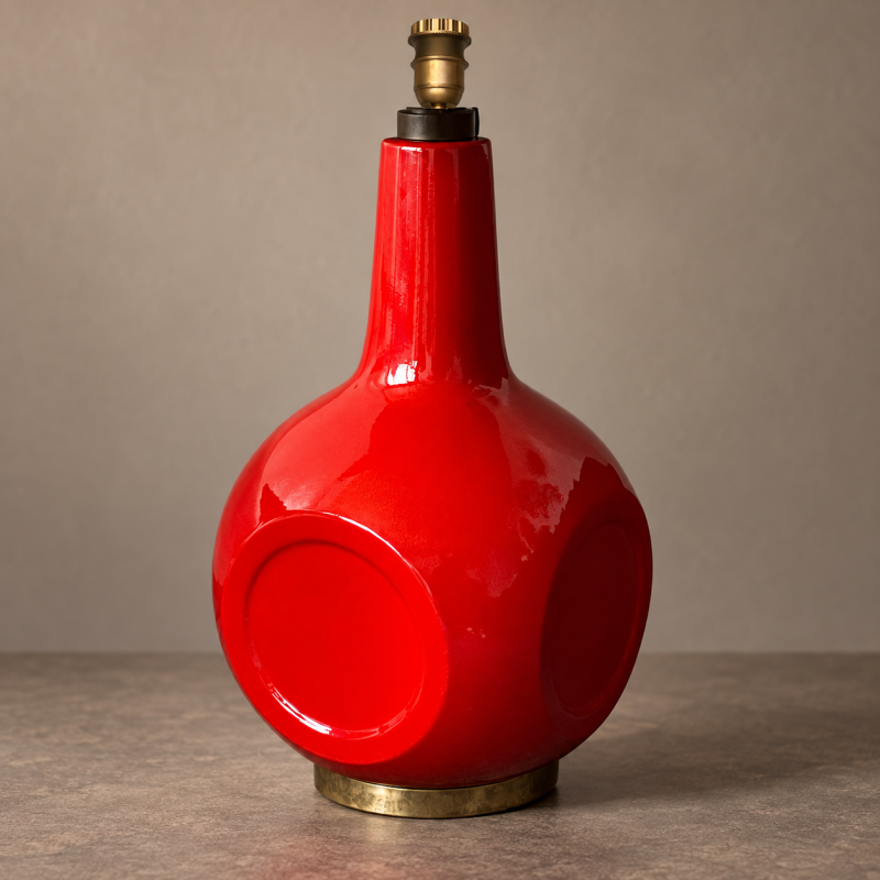 Lampe de sol rouge Saga - céramique et tissu vintage 1970's