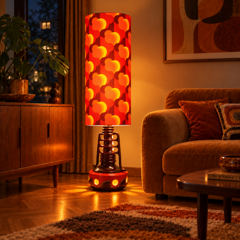 Abat-jour Orangeraie H80 D35 - tissu vintage 70's
