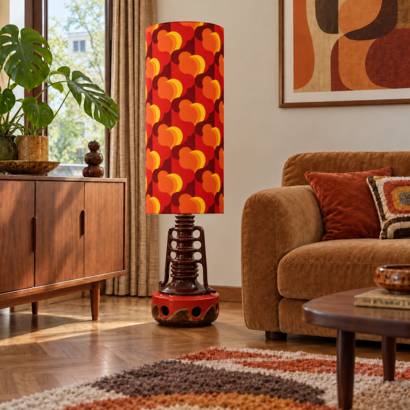 Abat-jour Orangeraie H80 D35 - tissu vintage 70's