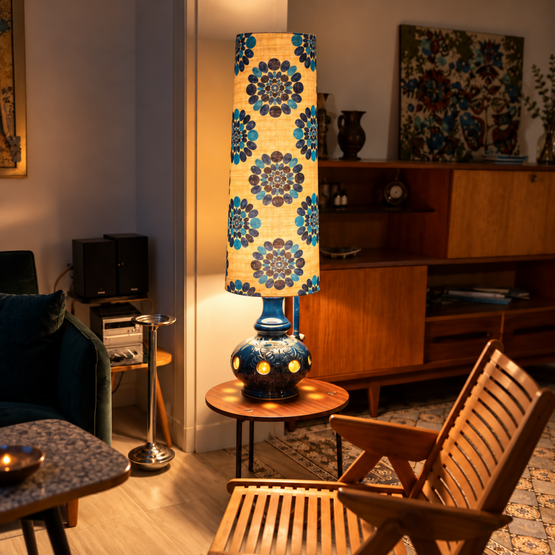 Lampshade blue Dolly H80cm D30cm D25cm - vintage fabric