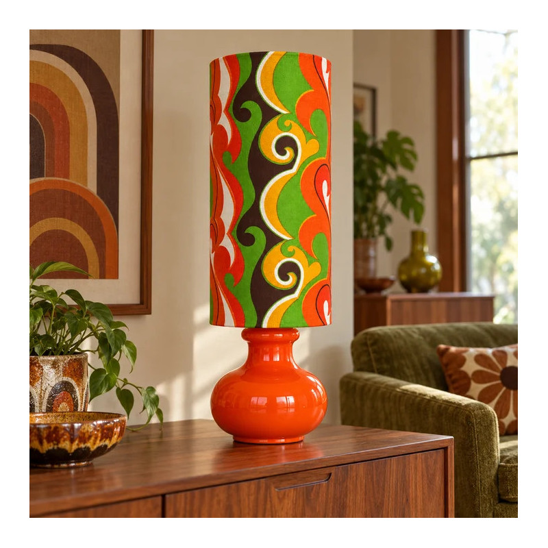 DeskLamp orange opalin glass Devil - 70's mid-century fabric