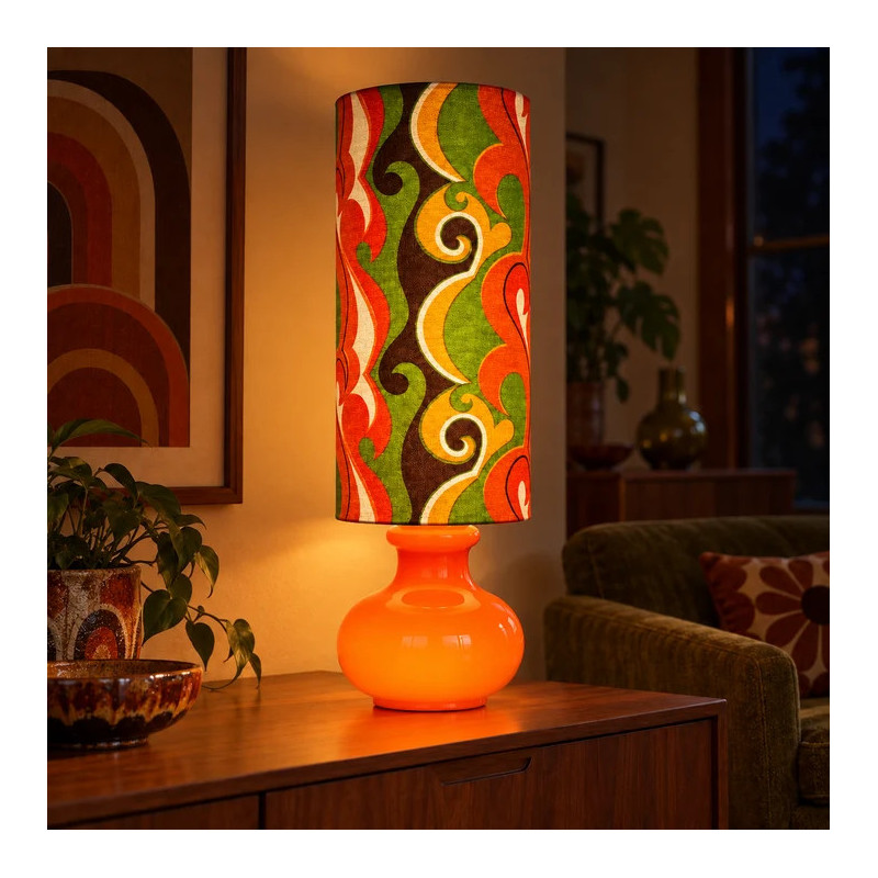 Lampe opaline orange Devil - tissu vintage rétro 1970's