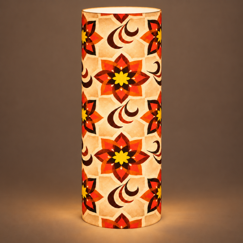 Abat-jour Brasilia H80 D35 - tissu vintage 70's