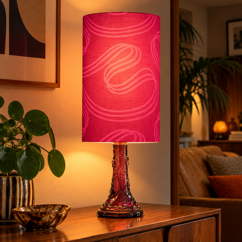 Abat-jour Fushia H45 D30 - tissu vintage