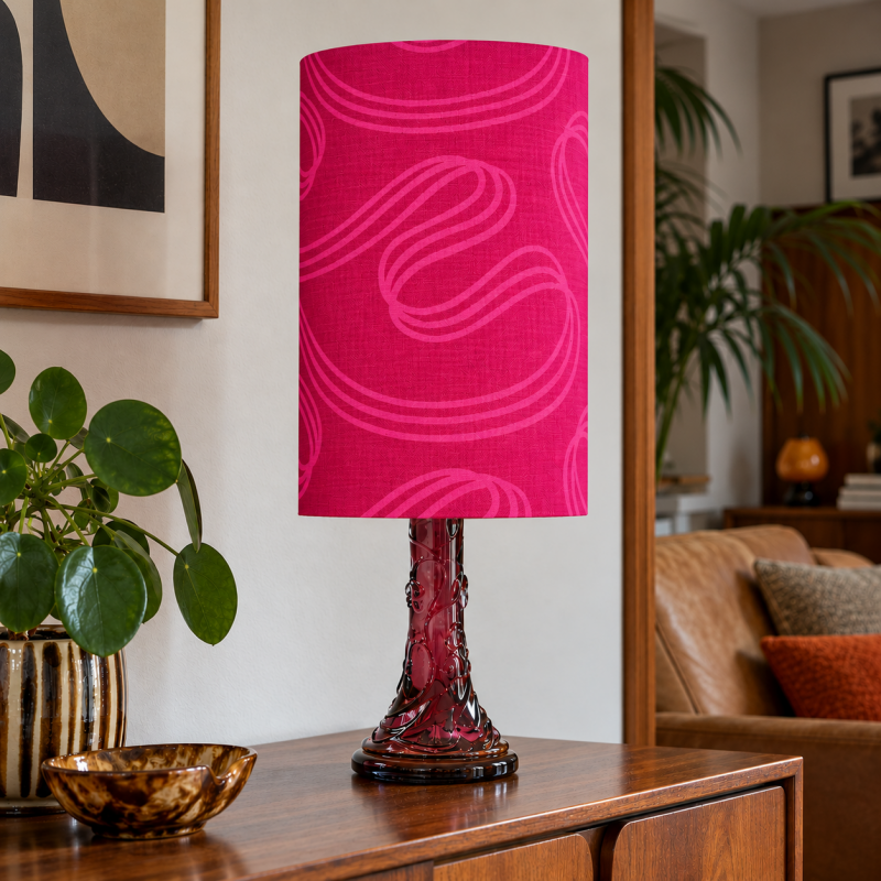 Abat-jour Fushia H45 D30 - tissu vintage