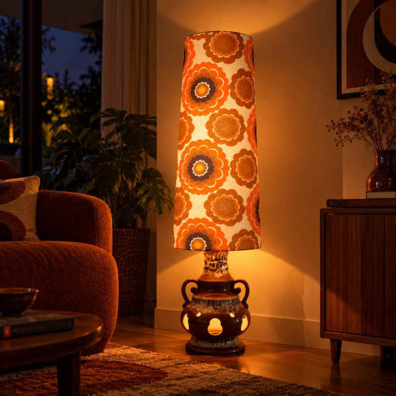 Abat-jour Vyper H80 D35 D30  - tissu vintage 70's