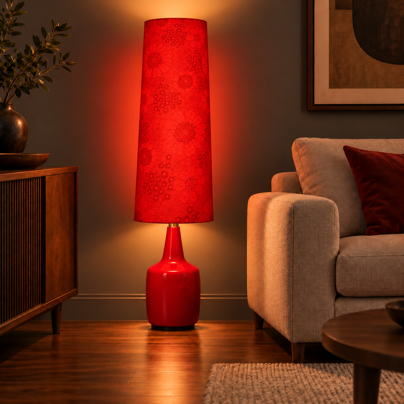 Lampshade Aster red H80 D30 d25cm - vintage fabric