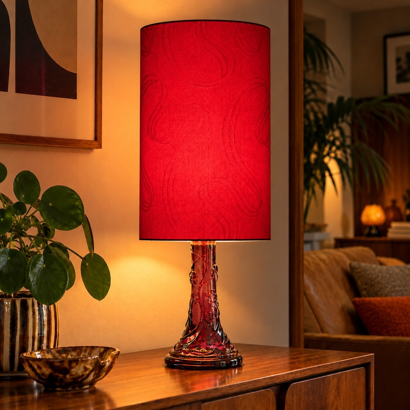Lampshade Fushia H45cm D30cm - vintage fabric