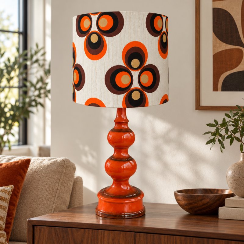 DeskLamp orange ceramic Apollo - 70's mid-century fabric