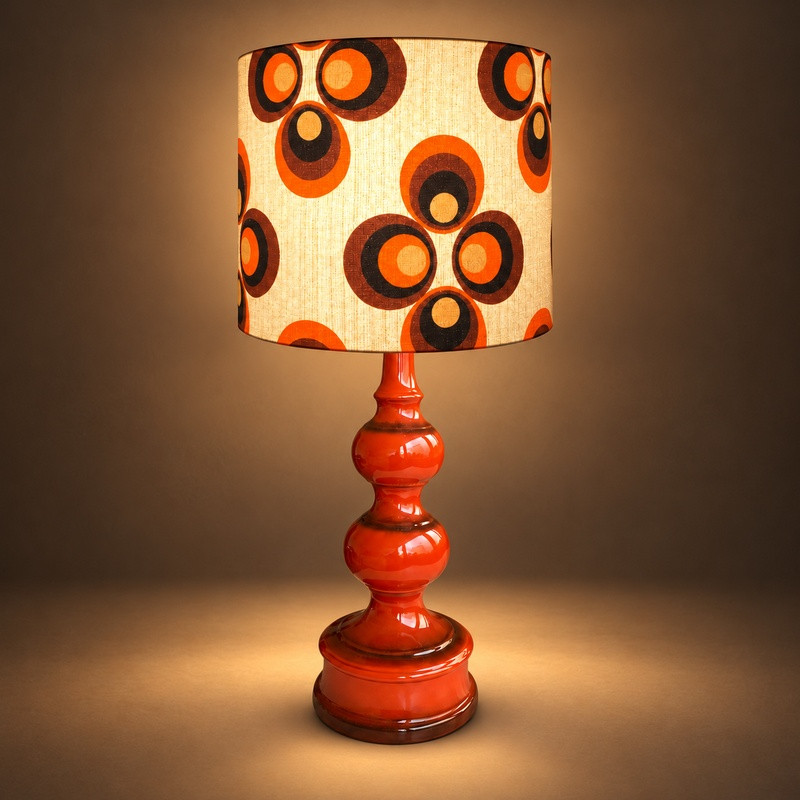 DeskLamp orange ceramic Apollo - 70's mid-century fabric