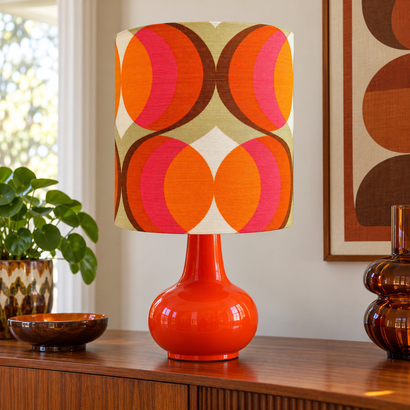 Abat-jour Agate orange H42 D40 - tissu vintage