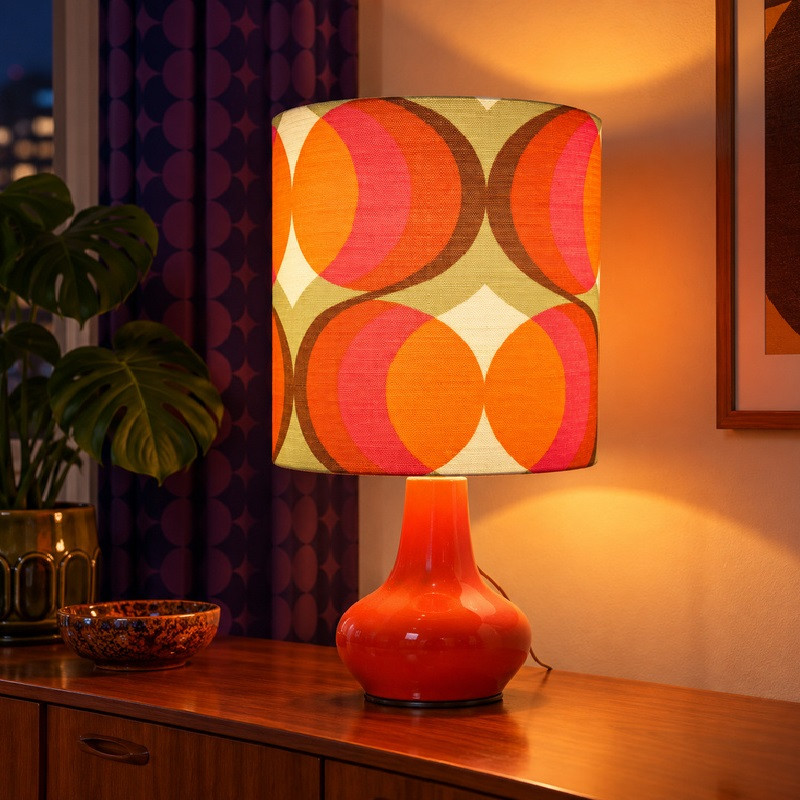 Abat-jour Agate orange H42 D40 - tissu vintage