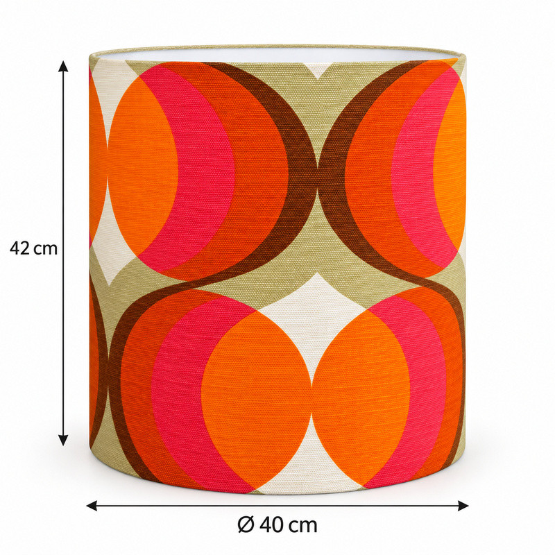 Abat-jour Agate orange H42 D40 - tissu vintage