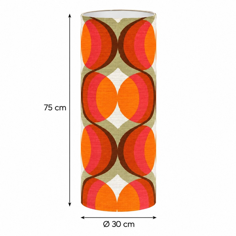 Abat-jour Agate orange H75 D30 - tissu rétro années 1970