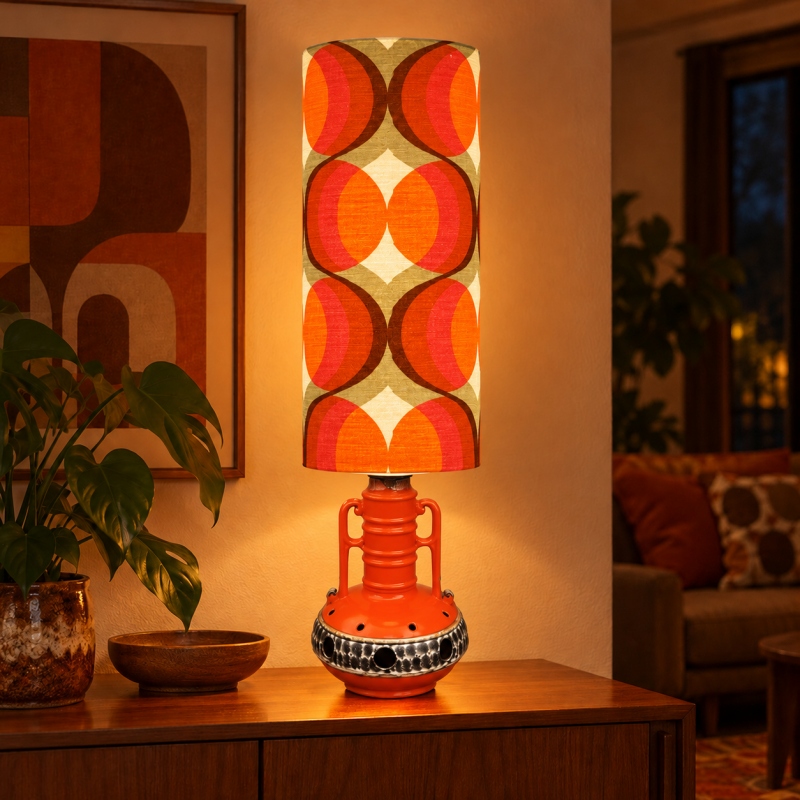 Abat-jour Agate orange H75 D30 - tissu rétro années 1970
