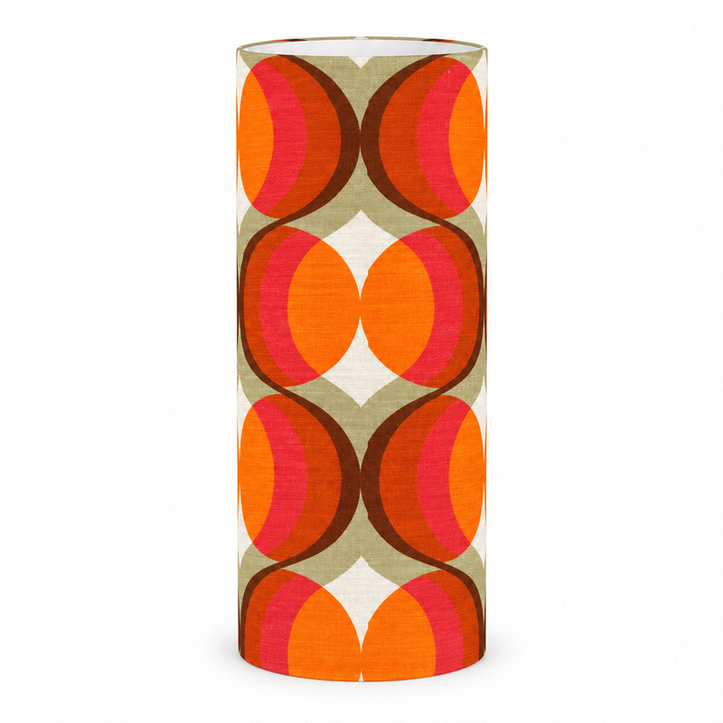 Abat-jour Agate orange H75 D30 - tissu rétro années 1970