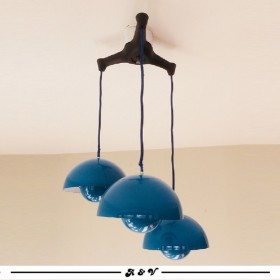 Ceiling of 3 blue Flowerpot designed by Verner Panton for Louis Poulsen - 1960s