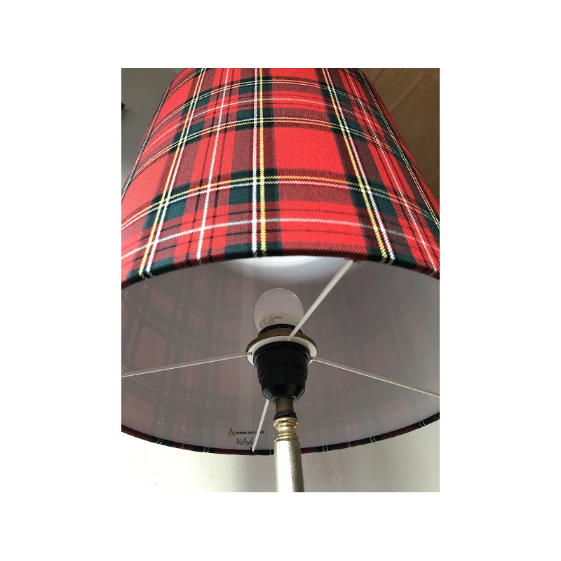 Abat-jour Tartan écossais rouge H30 D30 - tissu vintage