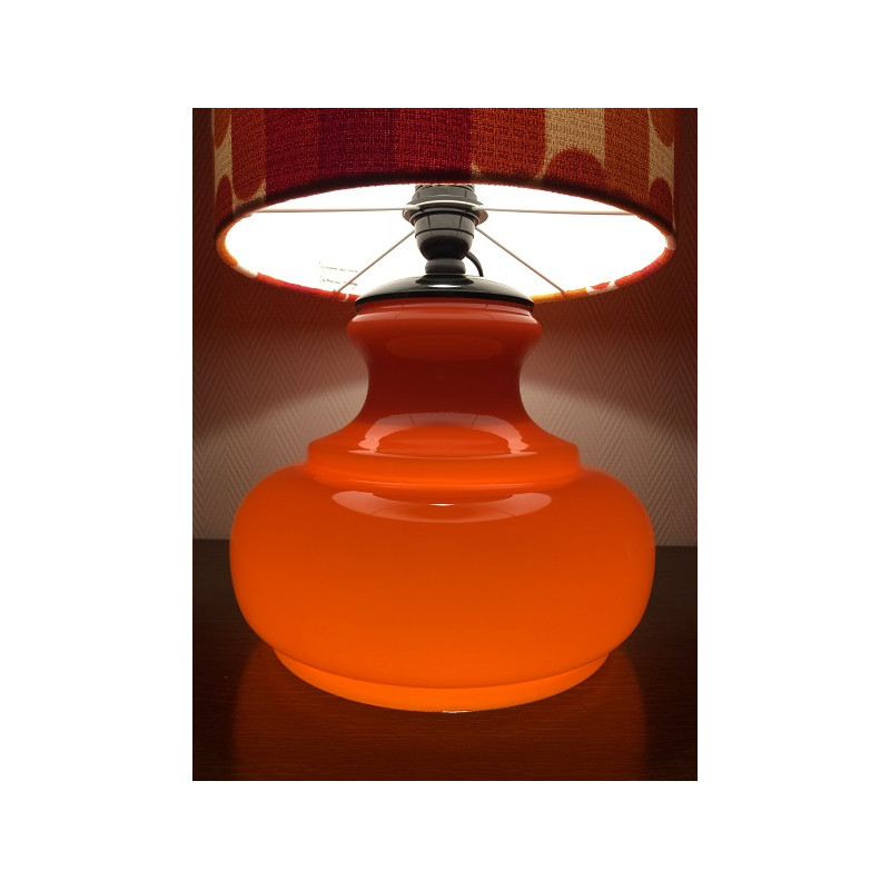 Lampe de table Camaïeuse - opaline orange et tissu vintage