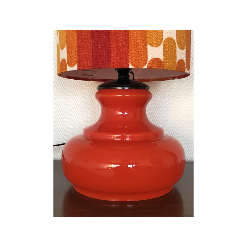 Lampe de table Camaïeuse - opaline orange et tissu vintage