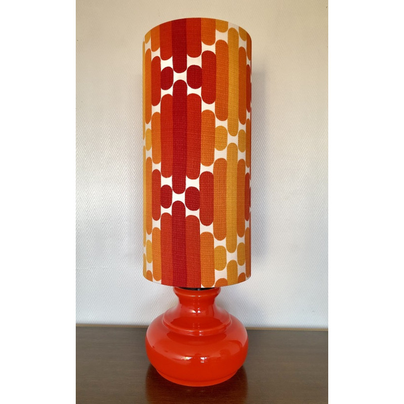 Lampe de table Camaïeuse - opaline orange et tissu vintage