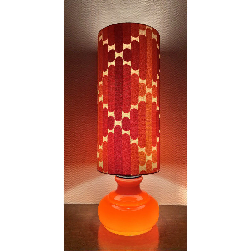 Lampe de table Camaïeuse - opaline orange et tissu vintage