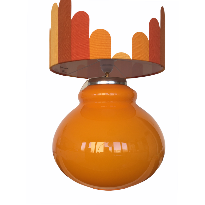 Lampe de table Athénaïs- opaline orange et tissu vintage