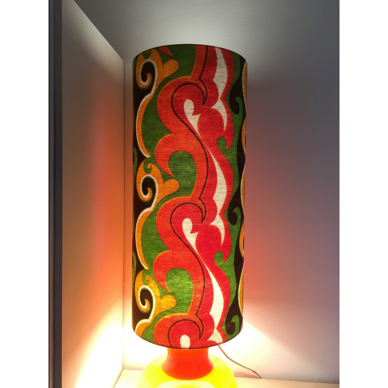 Desklamp Devil- glass opalin orange / vintage fabric