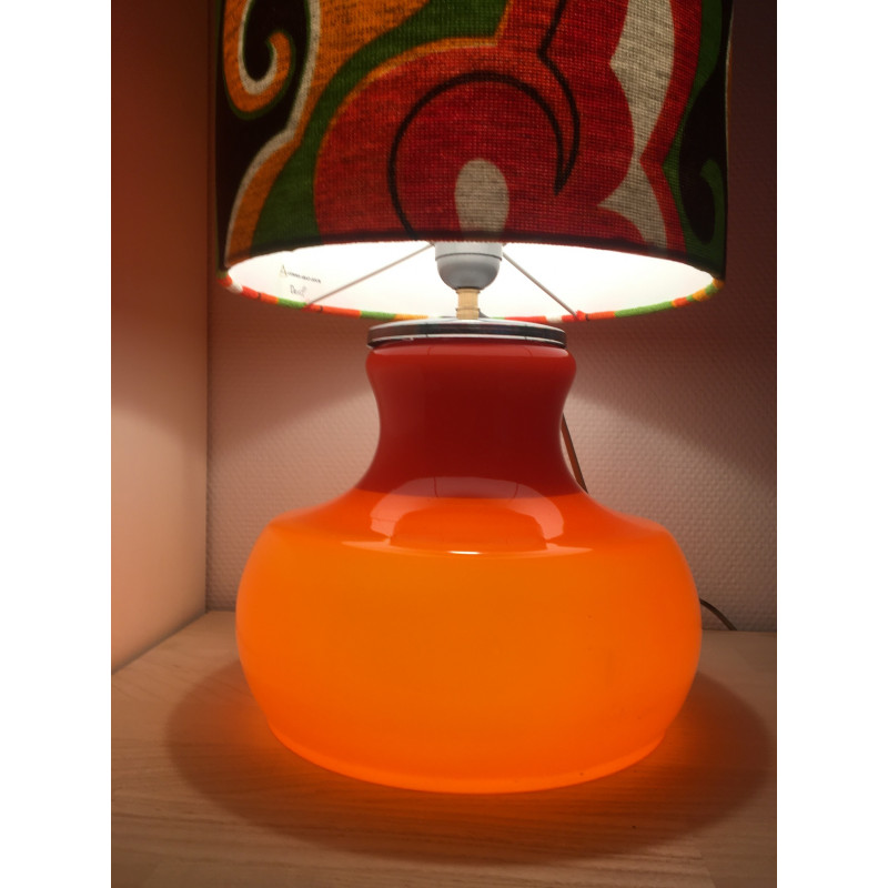 Desklamp Devil- glass opalin orange / vintage fabric