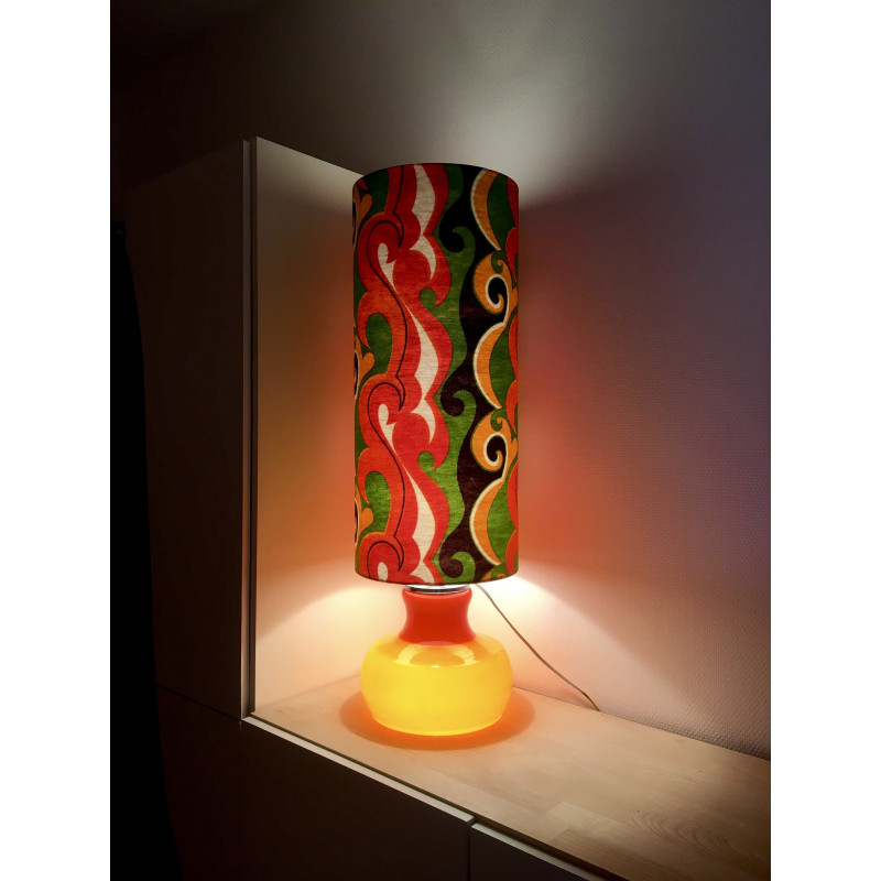 Desklamp Devil- glass opalin orange / vintage fabric