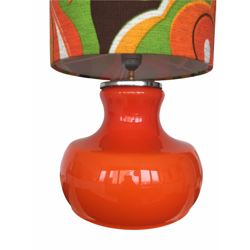 Desklamp Devil- glass opalin orange / vintage fabric