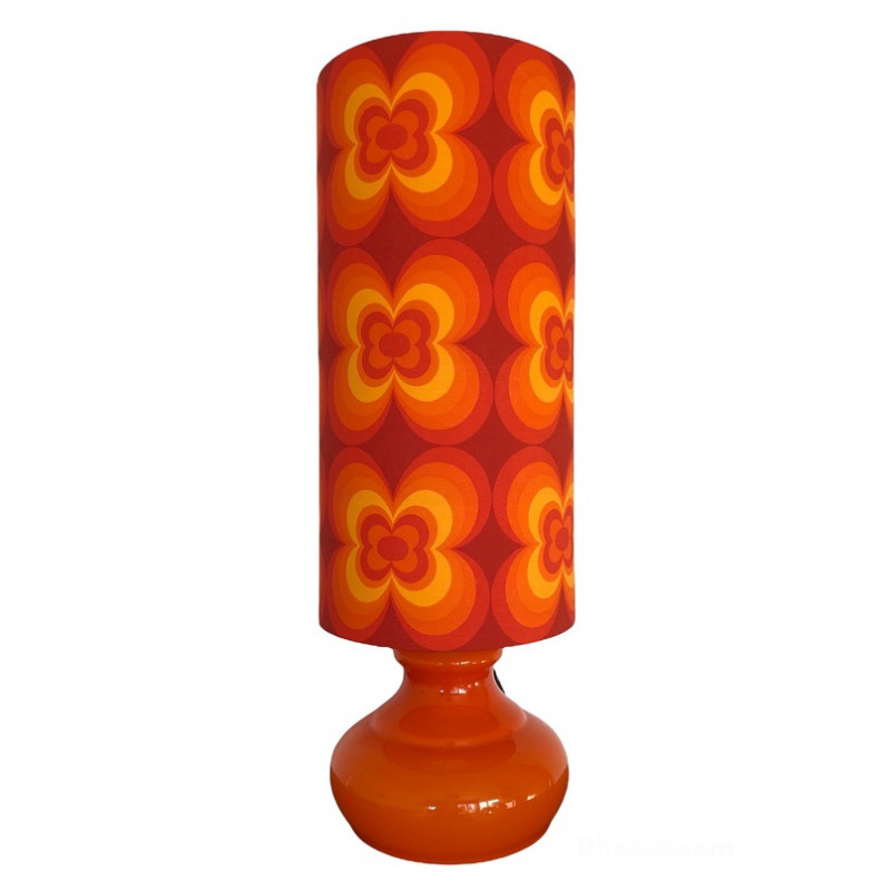 Lampe de table Lucky - opaline orange et tissu vintage