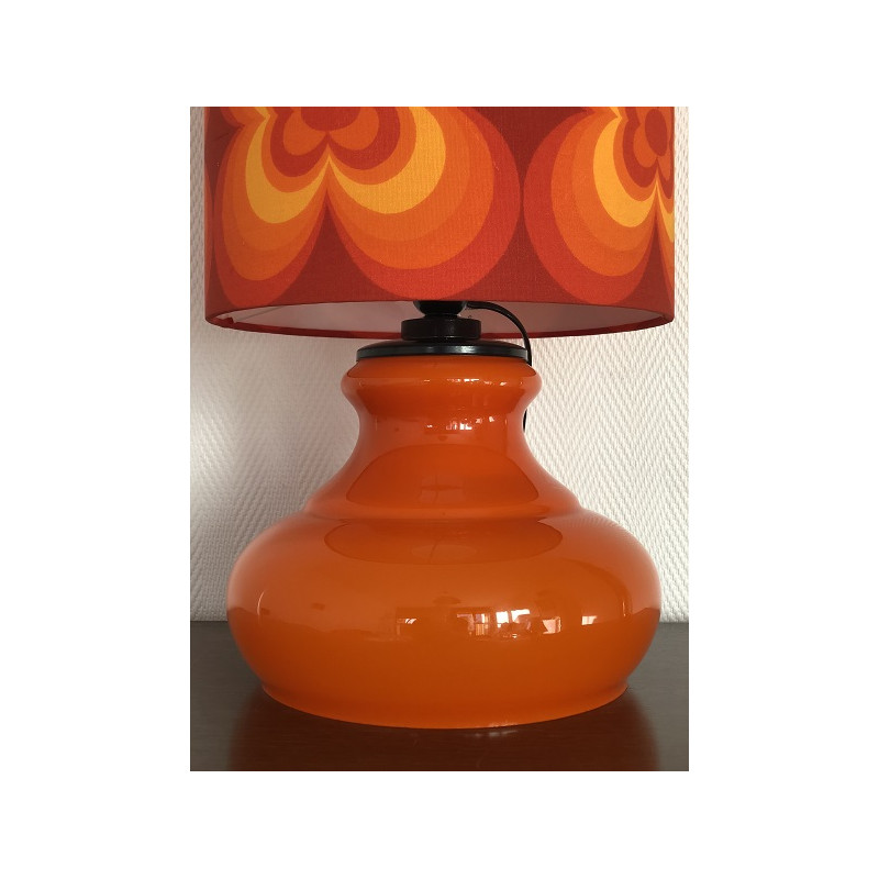 Desklamp Lucky  - glass opalin orange / vintage fabric