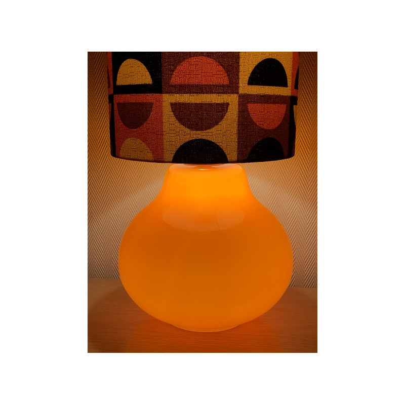 Lampe à poser opaline orange et tissu vintage MOMA