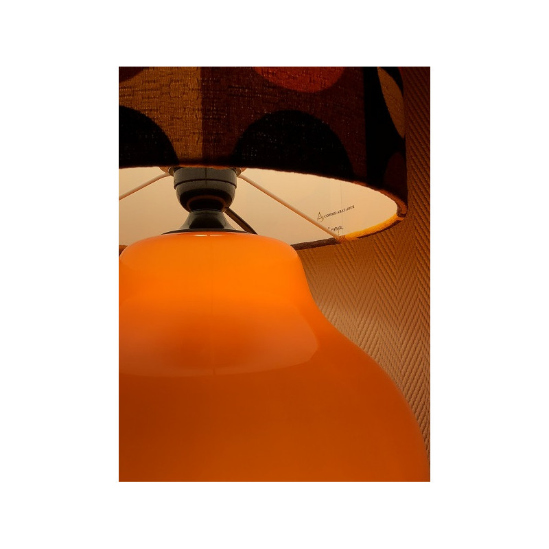 Lampe à poser opaline orange et tissu vintage MOMA