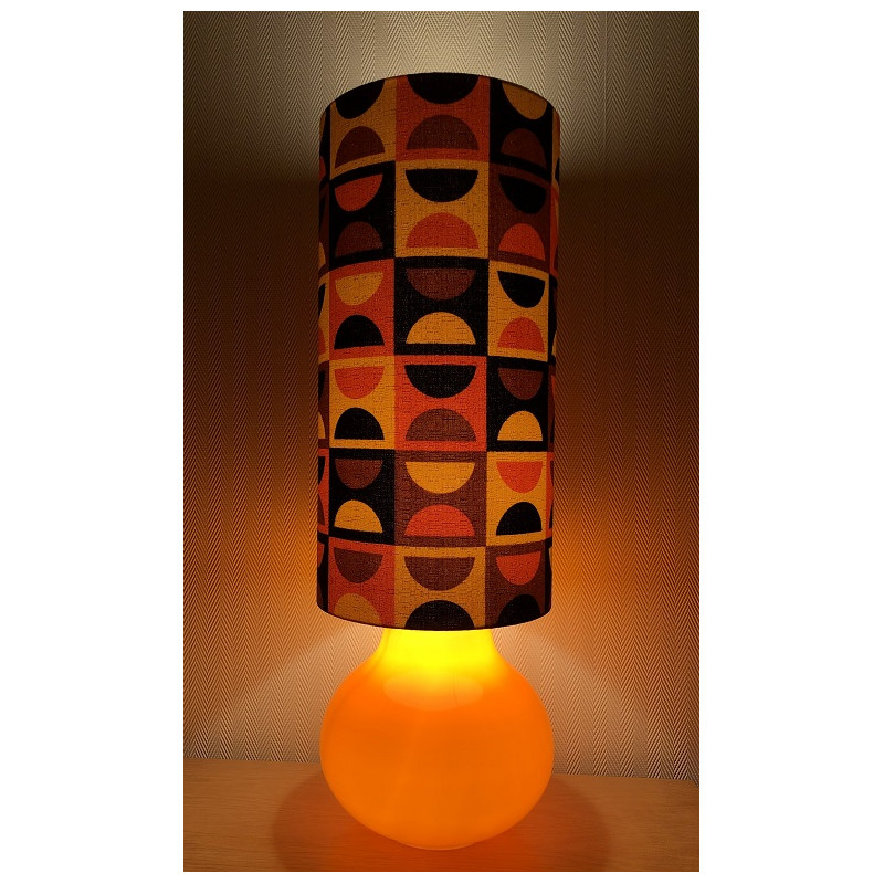 Lampe à poser opaline orange et tissu vintage MOMA