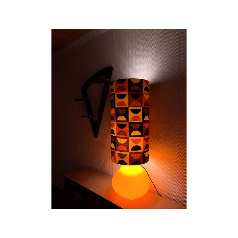 Lampe à poser opaline orange et tissu vintage MOMA