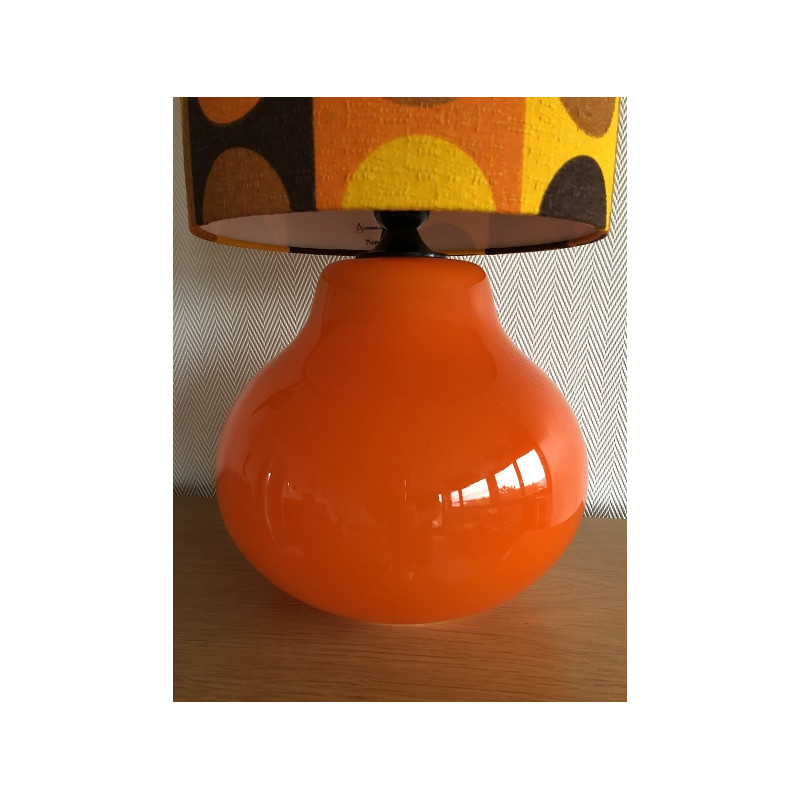 Lampe à poser opaline orange et tissu vintage MOMA