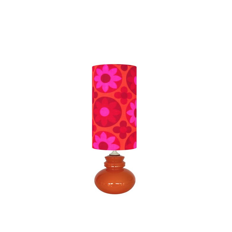 Orange opaline table lamp and red Corolles fabric
