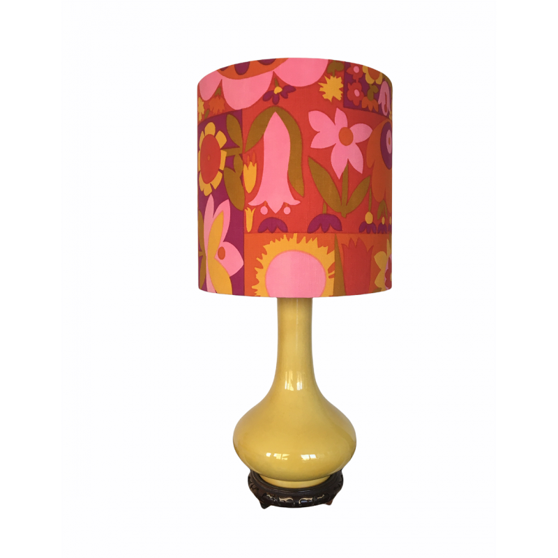 Lampe Avoriaz - opaline jaune - tissu 70s