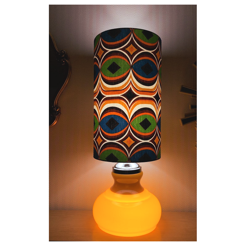 Lampe à poser opaline orange et tissu vintage